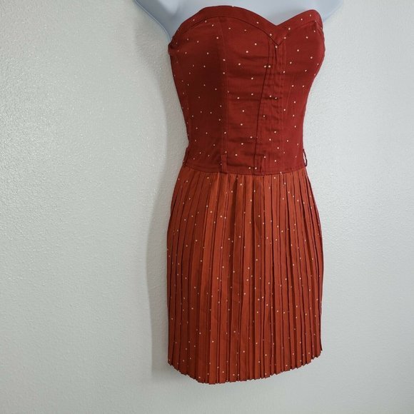 Bershka Collection Womens‎ Dress poplin strapless Polka dot Size Small orange - Picture 5 of 8